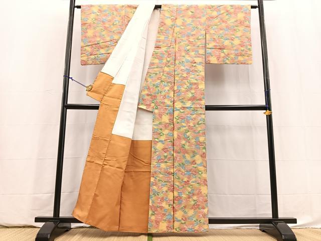 平和屋着物■上質な紬　草花文　正絹　逸品　BAAY5892yc