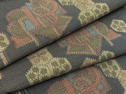 平和屋着物■上質な紬　幾何学花文　黒地　正絹　逸品　BAAY5894yc