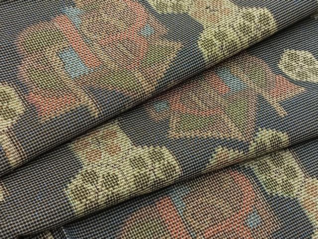 平和屋着物■上質な紬　幾何学花文　黒地　正絹　逸品　BAAY5894yc