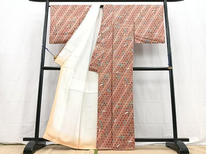 平和屋着物■上質な小紋　籠目草花文　暈し染め　金彩　正絹　逸品　BAAY5895yc