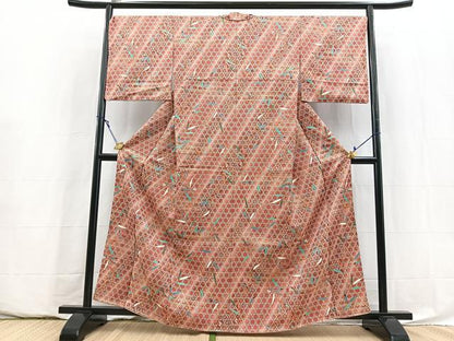 平和屋着物■上質な小紋　籠目草花文　暈し染め　金彩　正絹　逸品　BAAY5895yc