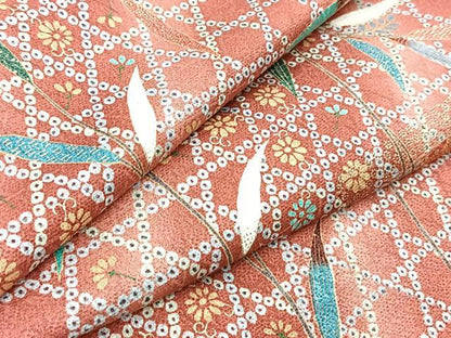 平和屋着物■上質な小紋　籠目草花文　暈し染め　金彩　正絹　逸品　BAAY5895yc