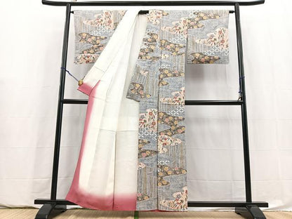 平和屋着物■上質な小紋　吉祥花蝶文　金彩　正絹　逸品　未使用　BAAY5897yc
