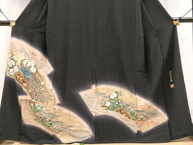 平和屋着物■豪華黒留袖　作家物　牡丹孔雀図　金銀彩　正絹　逸品　BAAY5901yc