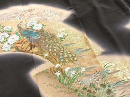 平和屋着物■豪華黒留袖　作家物　牡丹孔雀図　金銀彩　正絹　逸品　BAAY5901yc