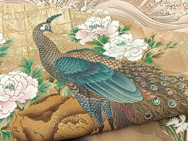 平和屋着物■豪華黒留袖　作家物　牡丹孔雀図　金銀彩　正絹　逸品　BAAY5901yc