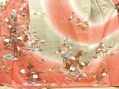 平和屋着物■豪華振袖　駒刺繍　松竹梅御所車花文　暈し染め　金彩　正絹　逸品　BAAY5909yc