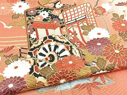 平和屋着物■豪華振袖　駒刺繍　松竹梅御所車花文　暈し染め　金彩　正絹　逸品　BAAY5909yc