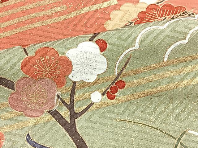 平和屋着物■豪華振袖　駒刺繍　松竹梅御所車花文　暈し染め　金彩　正絹　逸品　BAAY5909yc