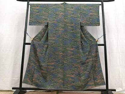 平和屋着物■本場染大島紬　風景樹林文　正絹　逸品　BAAY5910yc