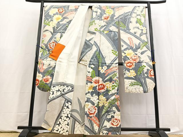平和屋着物■豪華振袖　銀駒刺繍　草花文　金銀彩　正絹　逸品　BAAY5911yc