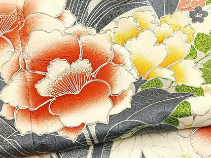 平和屋着物■豪華振袖　銀駒刺繍　草花文　金銀彩　正絹　逸品　BAAY5911yc