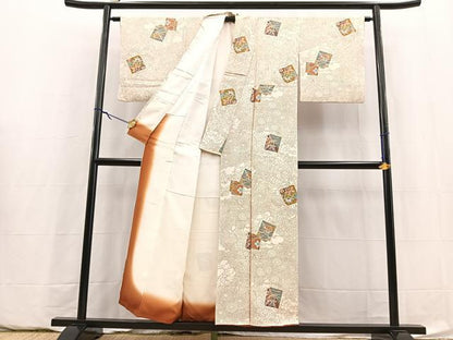 平和屋着物■上質な小紋　破れ色紙動物花文　金彩　正絹　逸品　BAAY5913yc