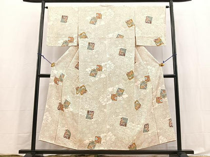 平和屋着物■上質な小紋　破れ色紙動物花文　金彩　正絹　逸品　BAAY5913yc