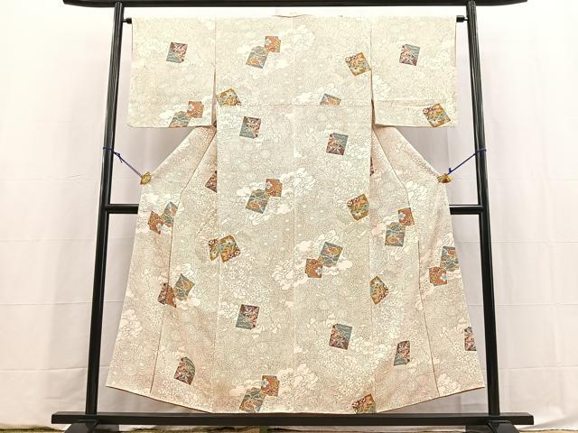 平和屋着物■上質な小紋　破れ色紙動物花文　金彩　正絹　逸品　BAAY5913yc