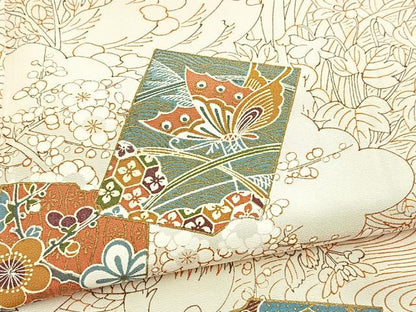平和屋着物■上質な小紋　破れ色紙動物花文　金彩　正絹　逸品　BAAY5913yc