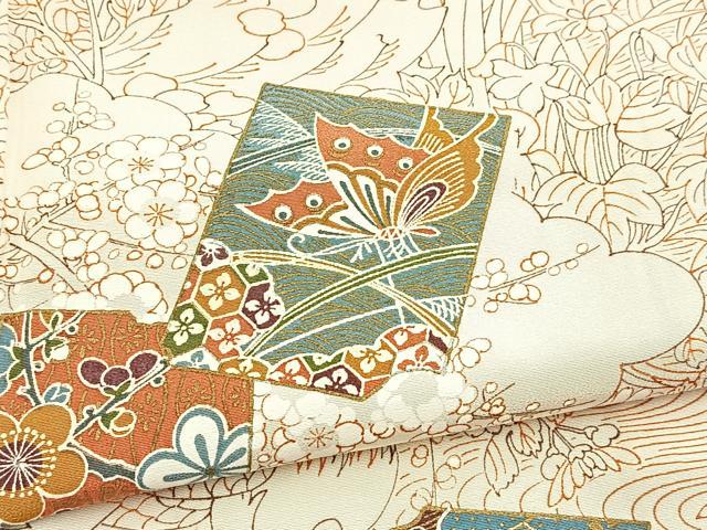 平和屋着物■上質な小紋　破れ色紙動物花文　金彩　正絹　逸品　BAAY5913yc
