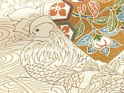 平和屋着物■上質な小紋　破れ色紙動物花文　金彩　正絹　逸品　BAAY5913yc
