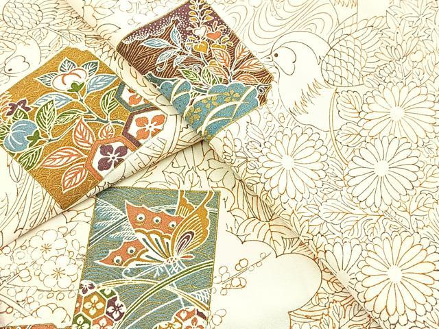 平和屋着物■上質な小紋　破れ色紙動物花文　金彩　正絹　逸品　BAAY5913yc