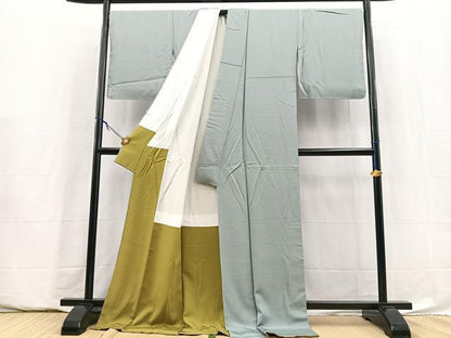 平和屋着物●上質な色無地　奏鼠色　ロング丈　正絹　逸品　未使用　BAAY5917yc