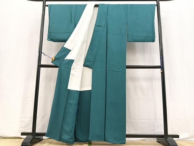 平和屋着物■上質な色無地　風景地紋　高麗納戸色　正絹　逸品　BAAY5919yc