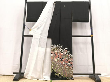 平和屋着物●豪華黒留袖　友禅　作家物　立波花文　正絹　逸品　BAAY5921yc