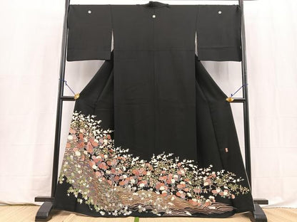 平和屋着物●豪華黒留袖　友禅　作家物　立波花文　正絹　逸品　BAAY5921yc