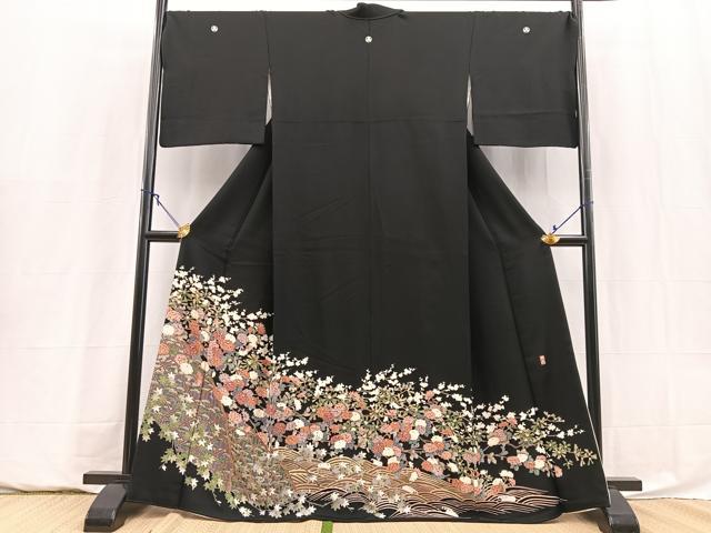 平和屋着物●豪華黒留袖　友禅　作家物　立波花文　正絹　逸品　BAAY5921yc