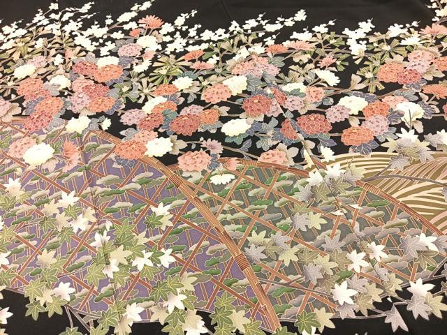 平和屋着物●豪華黒留袖　友禅　作家物　立波花文　正絹　逸品　BAAY5921yc