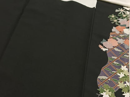 平和屋着物●豪華黒留袖　友禅　作家物　立波花文　正絹　逸品　BAAY5921yc