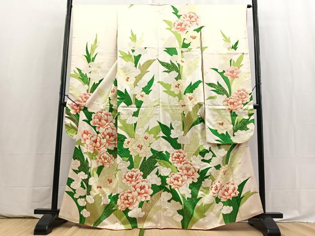 平和屋着物■豪華振袖　駒刺繍　草花文　金彩　正絹　逸品　BAAY5928yc
