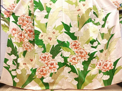 平和屋着物■豪華振袖　駒刺繍　草花文　金彩　正絹　逸品　BAAY5928yc