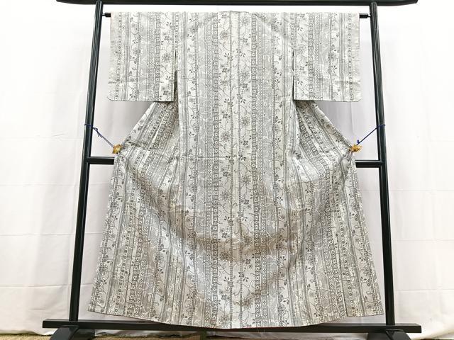 平和屋着物■上質な紬　更紗花文　正絹　逸品　未使用　BAAY5933yc