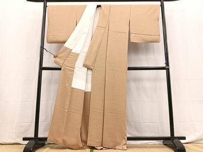 平和屋着物●上質な色無地　花尽くし地紋　丁子色　正絹　逸品　BAAY5934yc