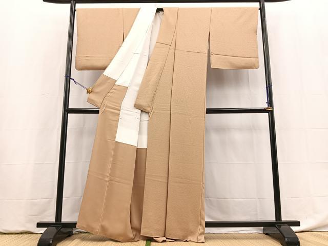 平和屋着物●上質な色無地　花尽くし地紋　丁子色　正絹　逸品　BAAY5934yc