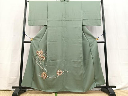 平和屋着物■色留訪問着　総刺繍　鏡裏花文　金糸　正絹　逸品　BAAY5936yc