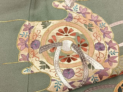 平和屋着物■色留訪問着　総刺繍　鏡裏花文　金糸　正絹　逸品　BAAY5936yc