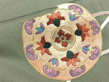 平和屋着物■色留訪問着　総刺繍　鏡裏花文　金糸　正絹　逸品　BAAY5936yc