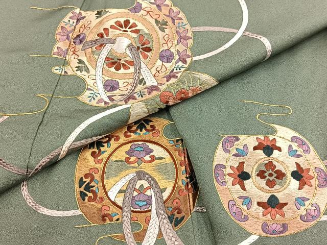 平和屋着物■色留訪問着　総刺繍　鏡裏花文　金糸　正絹　逸品　BAAY5936yc