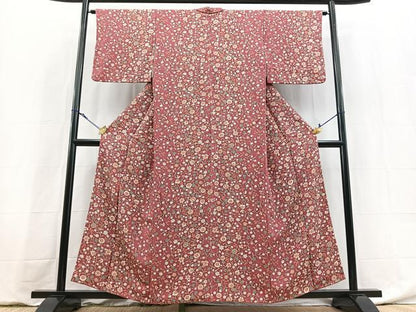 平和屋着物■上質な小紋　更紗花文　鬼しぼ縮緬　正絹　逸品　BAAY5937yc