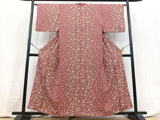 平和屋着物■上質な小紋　更紗花文　鬼しぼ縮緬　正絹　逸品　BAAY5937yc