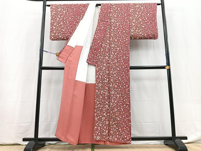 平和屋着物■上質な小紋　更紗花文　鬼しぼ縮緬　正絹　逸品　BAAY5937yc