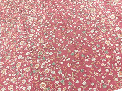 平和屋着物■上質な小紋　更紗花文　鬼しぼ縮緬　正絹　逸品　BAAY5937yc