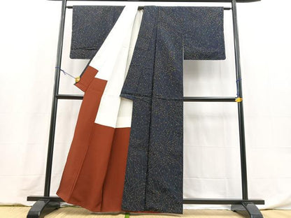 平和屋着物■上質な紬　草花文　正絹　逸品　BAAY5938yc