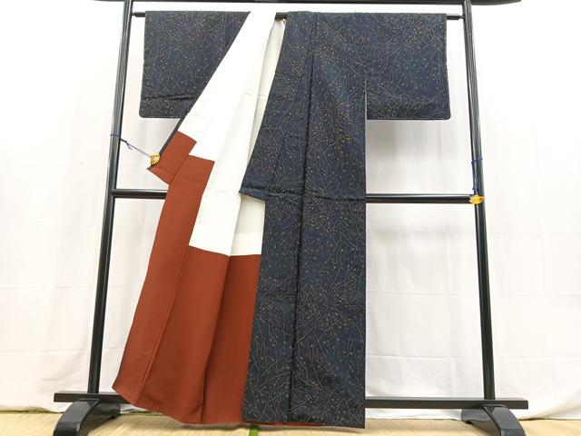 平和屋着物■上質な紬　草花文　正絹　逸品　BAAY5938yc