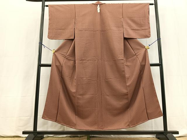 平和屋着物■上質な色無地　花菱地紋　紅檜皮色　正絹　逸品　未使用　BAAY5947yc
