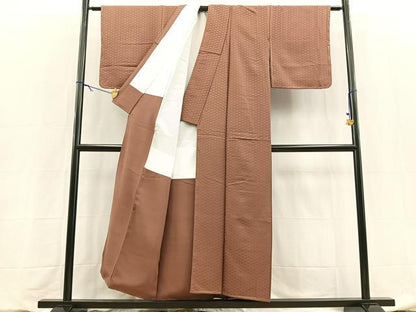 平和屋着物■上質な色無地　花菱地紋　紅檜皮色　正絹　逸品　未使用　BAAY5947yc