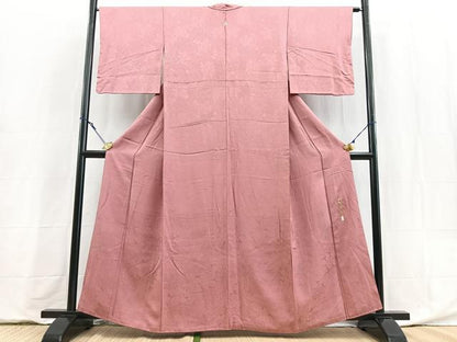 平和屋着物■上質な色無地　作家物　草葉地紋　長春色　正絹　逸品　BAAY5955yc