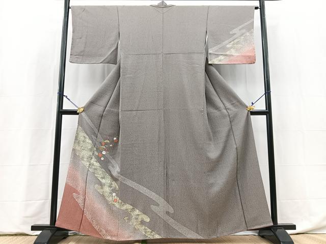 平和屋着物■訪問着　刺繍　草花文　暈し染め　金彩　正絹　逸品　BAAY5972yc