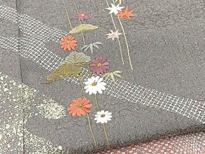 平和屋着物■訪問着　刺繍　草花文　暈し染め　金彩　正絹　逸品　BAAY5972yc